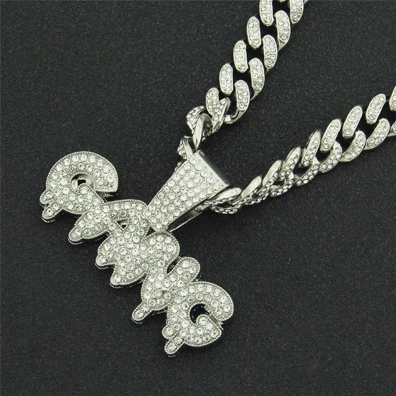 Pendant Necklaces Hip Hop Jewelry For Men Zircon Letter GANG With Iced Out Miami Cuban Link Chain Necklace Party Gifts228x