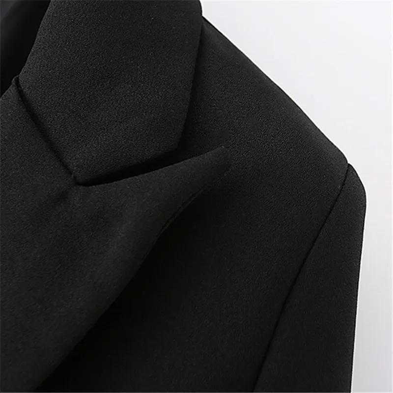 ソリッドブラックカサウルファッションブレザートップス女性ポケットはオフィスレディストリートウェアスリム抜け屋の女性210430
