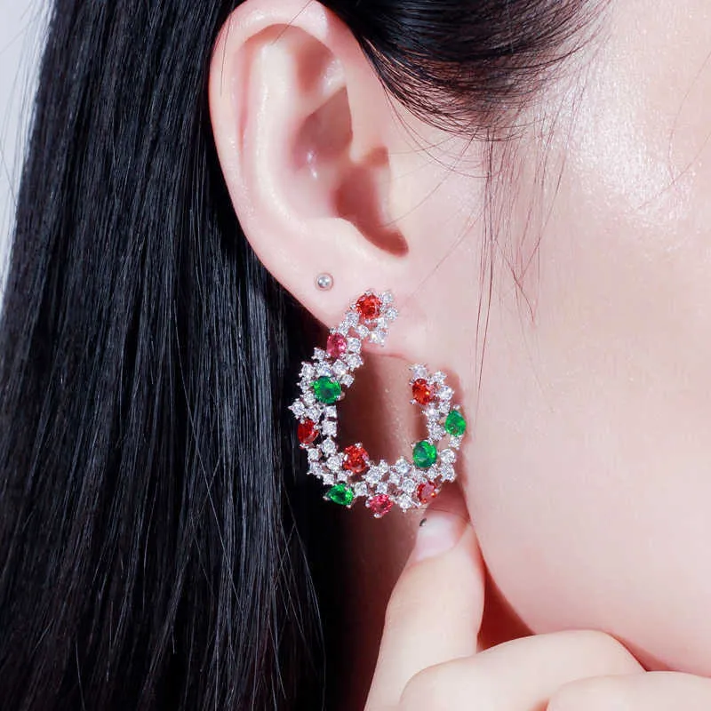 Haute Qualité design de marque Multi rouge vert zircone cubique Big goutte boucles d'oreilles de mode bijoux de mode pour femmes CZ617 210714