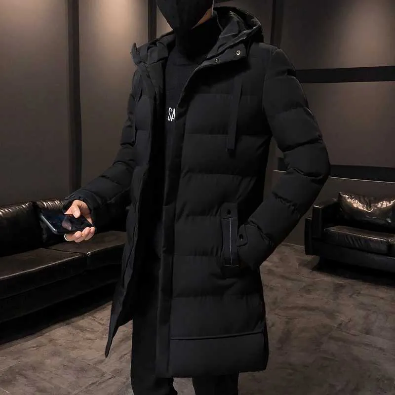 Hommes Veste D'hiver Chaud À Capuche Solide Homme Vestes Et Manteaux Outwear Coupe-Vent Mâle Long Parka Manteaux Plus La Taille Noir Gris 4XL 211013