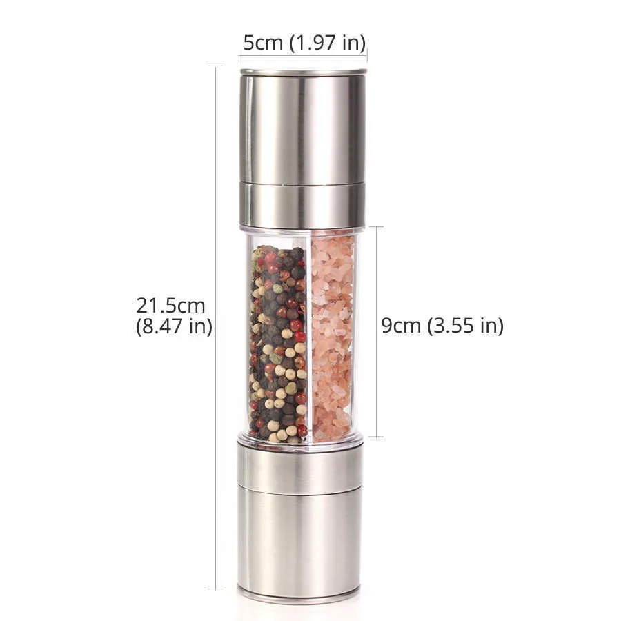 Leeseph Stainless Steel Salt and Pepper Grinder Set 2 in 1 - Adjustable Ceramic Sea & 210712