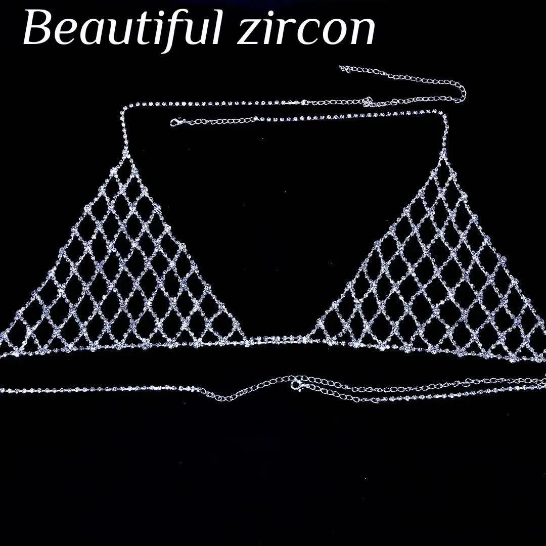 Fashion simple women's tennis Rhinestone bra chain set exquisite sexy crystal Bikini Bra and thong Club Party jewelry whole