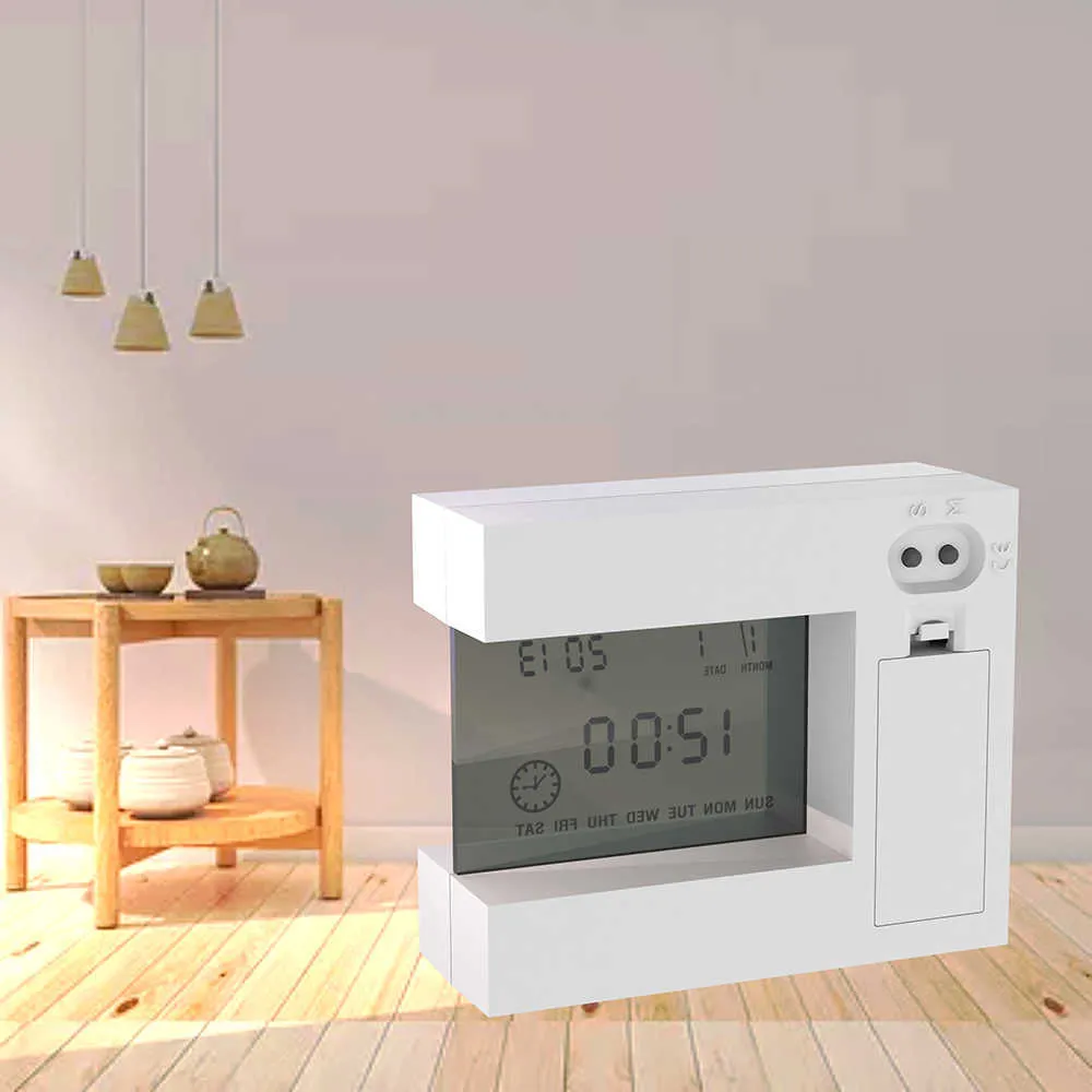 Mesa digital LCD Reloj despertador blanco con calendario Temporizador de temperatura Moderno dormitorio eléctrico Batería operada para el hogar 210804