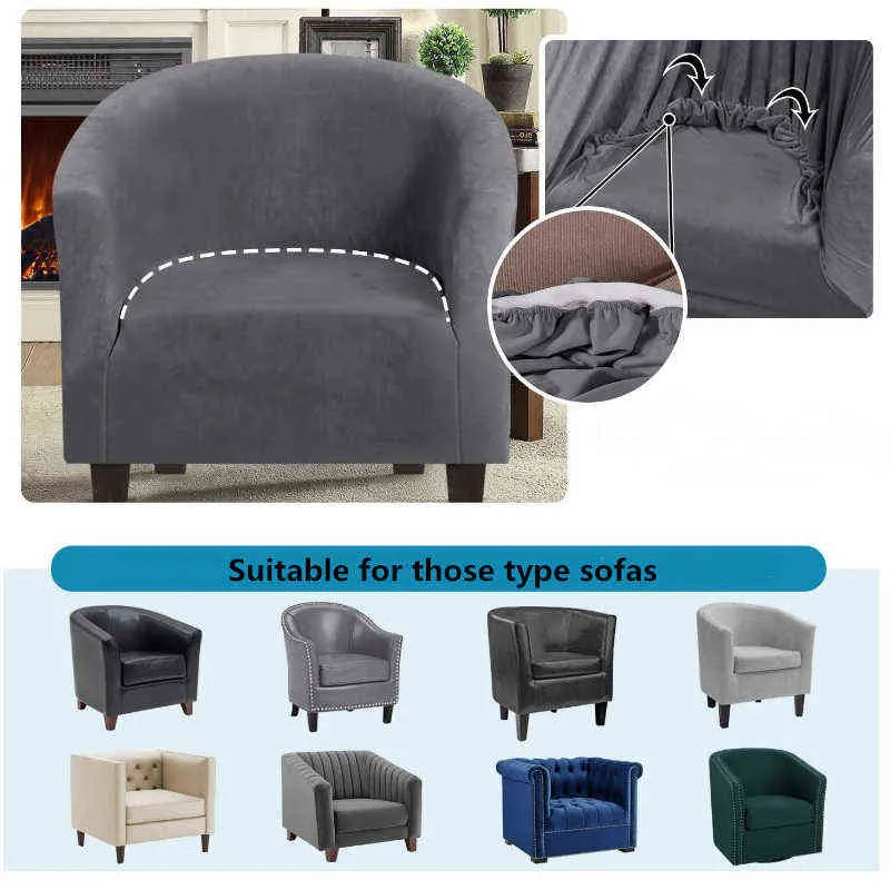 Arc-shaped Stretch Sofa Cover Round Single-seater Chair Non-slip 1-seat s for el Internet Cafe Club Bar 211116