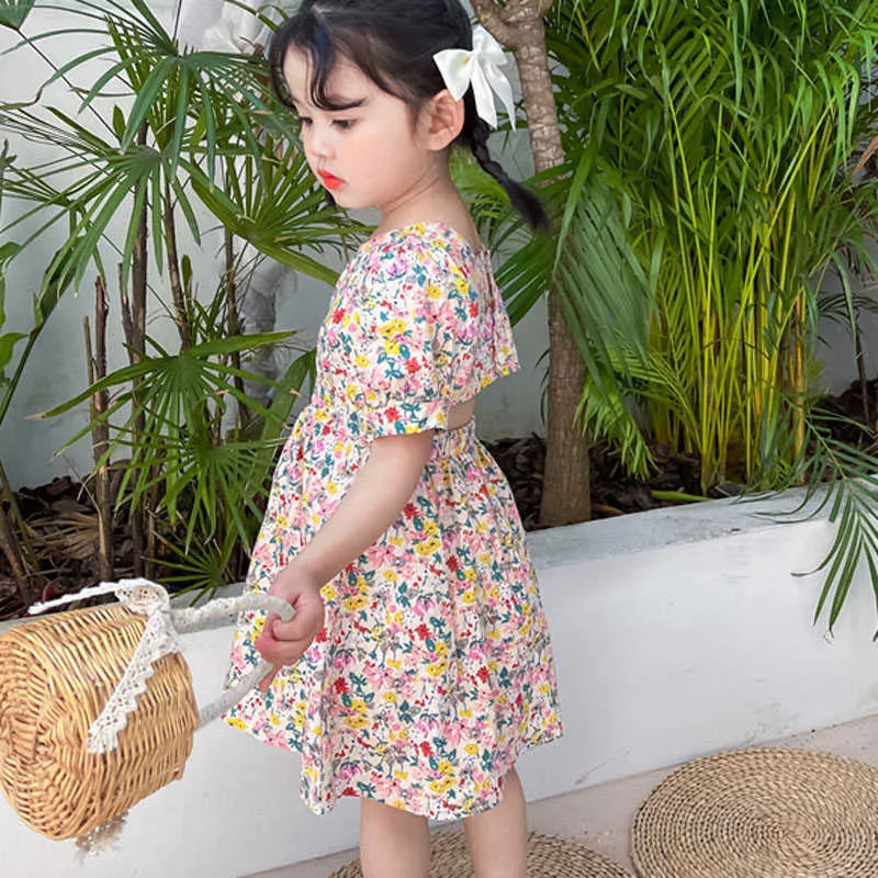 夏の女の子のミニドレス韓国風の花柄スリムウエストレスプリンセス赤ちゃん子供服子供服210625