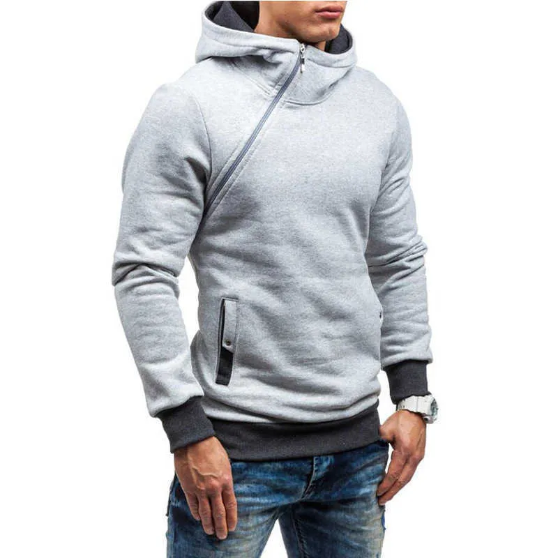 Hooded Men Multicolor Pullover Diagonal Zipper Hoodies Autumn Winter Workout Casual Jackets Hoody Sweatshirts 3XL 210819