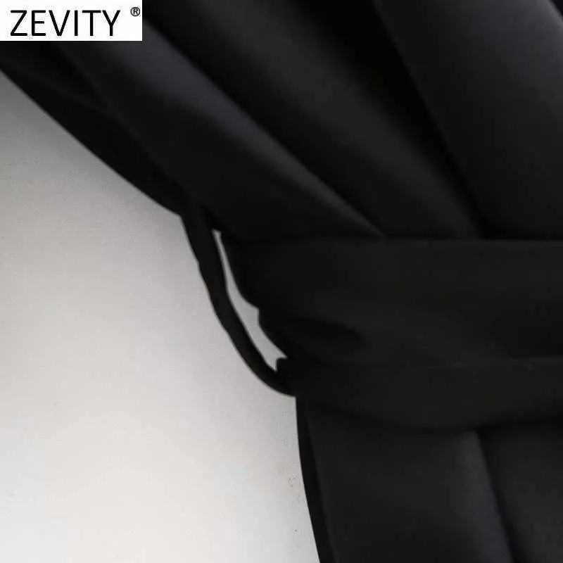 ZEVITY Kadınlar Vintage Çapraz V Boyun Katı Rahat Ince Lace Up Kimono Mini Elbise Bayanlar Chic Uzun Kollu Sashes Vestido DS4964 210603