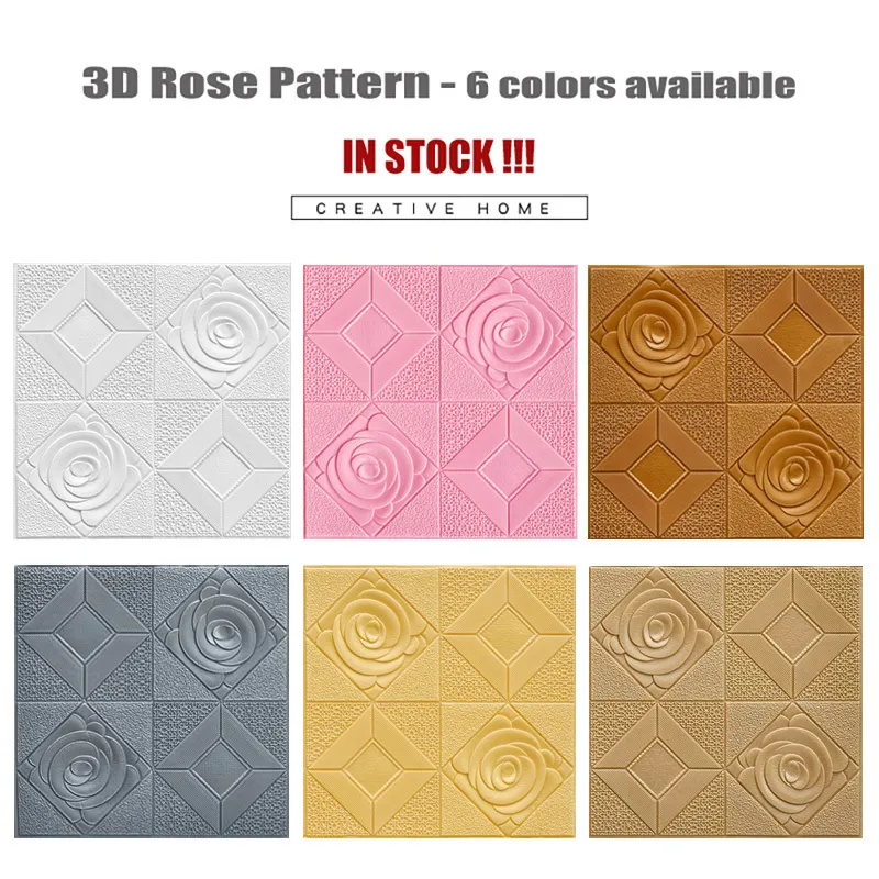 3D Rose Pattern Wall Sticker Panel Ceiling Self-adhesive Moisture-proof Foam paper Bedroom Living Room Decor 220217