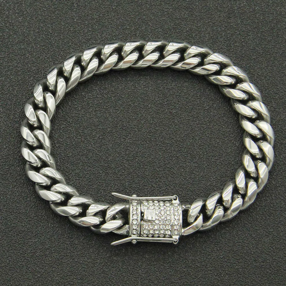 Męskie naszyjniki Hip Hop łańcucha kryształowy Diamentowy naszyjnik do damskiego Hiphop złota srebrna Piękna tytanowa stalowa łańcuch kubański N8391376