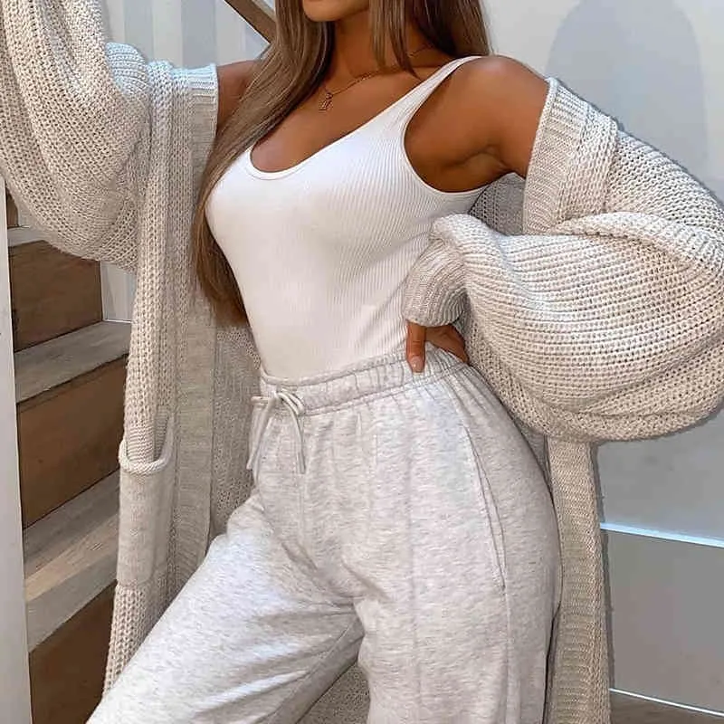 Autumn Winter Style Women Baggy Long Sleeve Knitted Cardigan Coat Solid Fashion Loose Lady Sweaters Cardigans One Size 210517