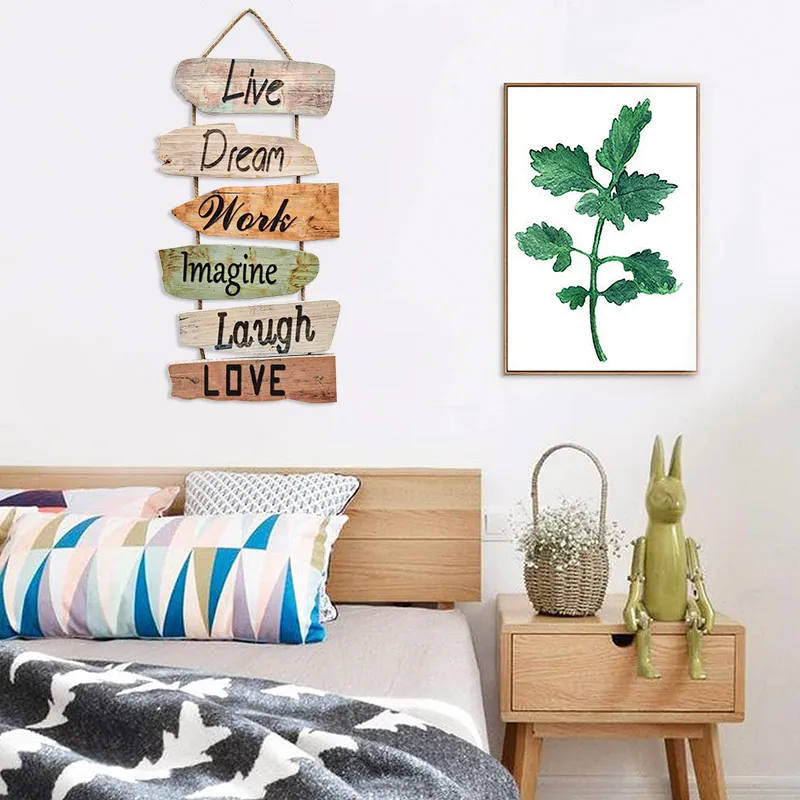 Hanging Wall Sign Rustic Wooden Wall Sign Live Dream Work Imagine Laugh Love Wood Wall Decoration for Home Decor5095280
