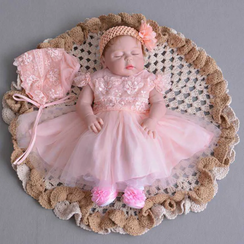 Venta al por menor Traje de boda infantil Vestido de flores de encaje para niña Vestido de bautizo Tul Formal Primer cumpleaños 0-30 meses E1001 210610