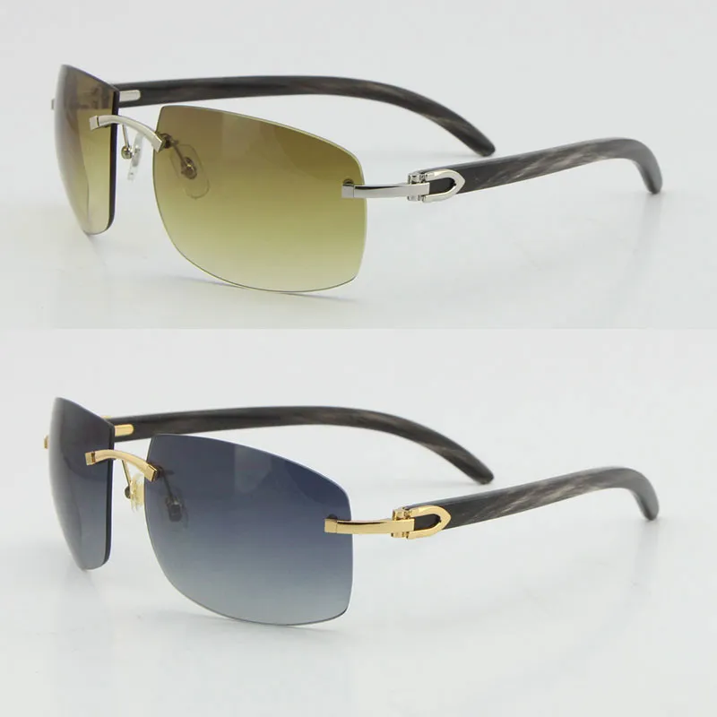 Limitierte Auflage größerer randloser Sonnenbrille optische 18K Gold Sonnenbrille 4189705 Weiß in schwarzem Büffel Horn C Dekoration Männlich A3218