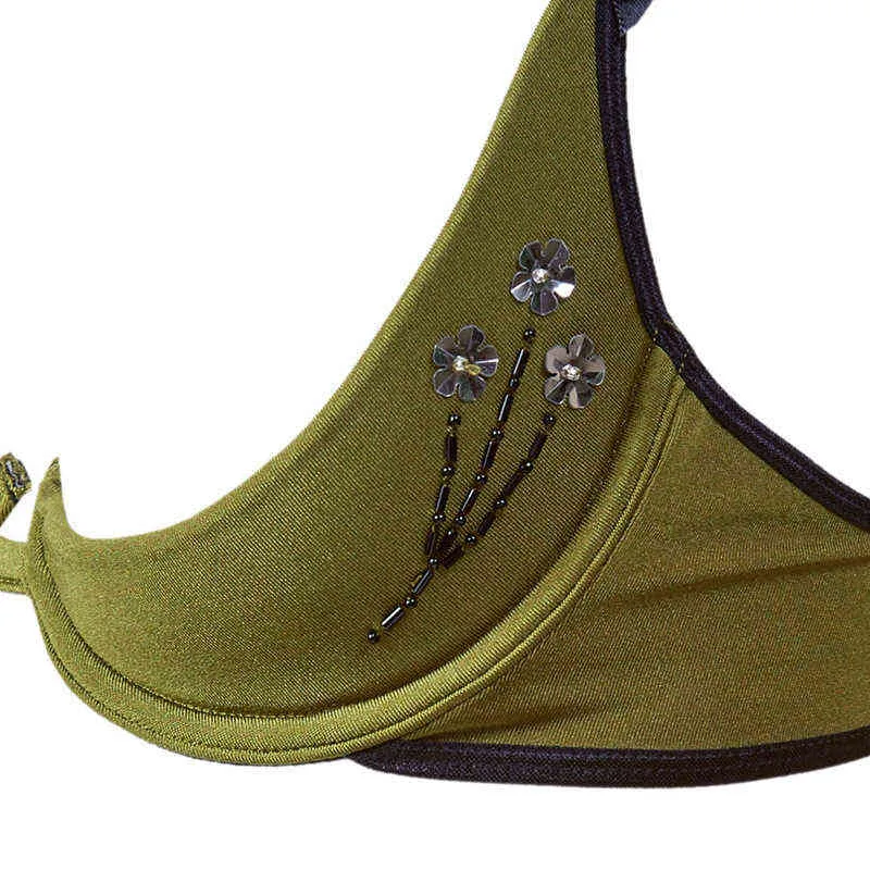 NXY ensemble sexy soutiens-gorge verts pour femmes sous-vêtements de luxe perle poitrine exposée entrejambe ouverte Sexy Lingerie sangle Cupless culotte Bralette ensemble 1129