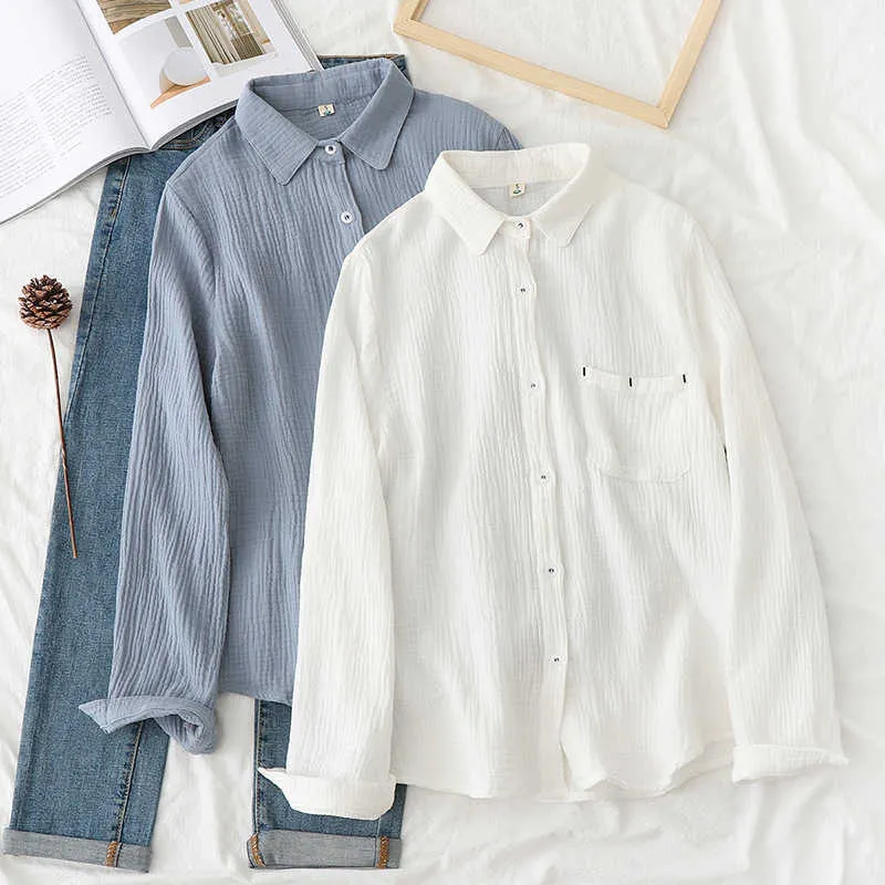 HSA Femmes Spring Summer Blouses Shirts Boutons Chic Vintage Oversize Office Korean Style Lady Wild Gauze Tops 210716