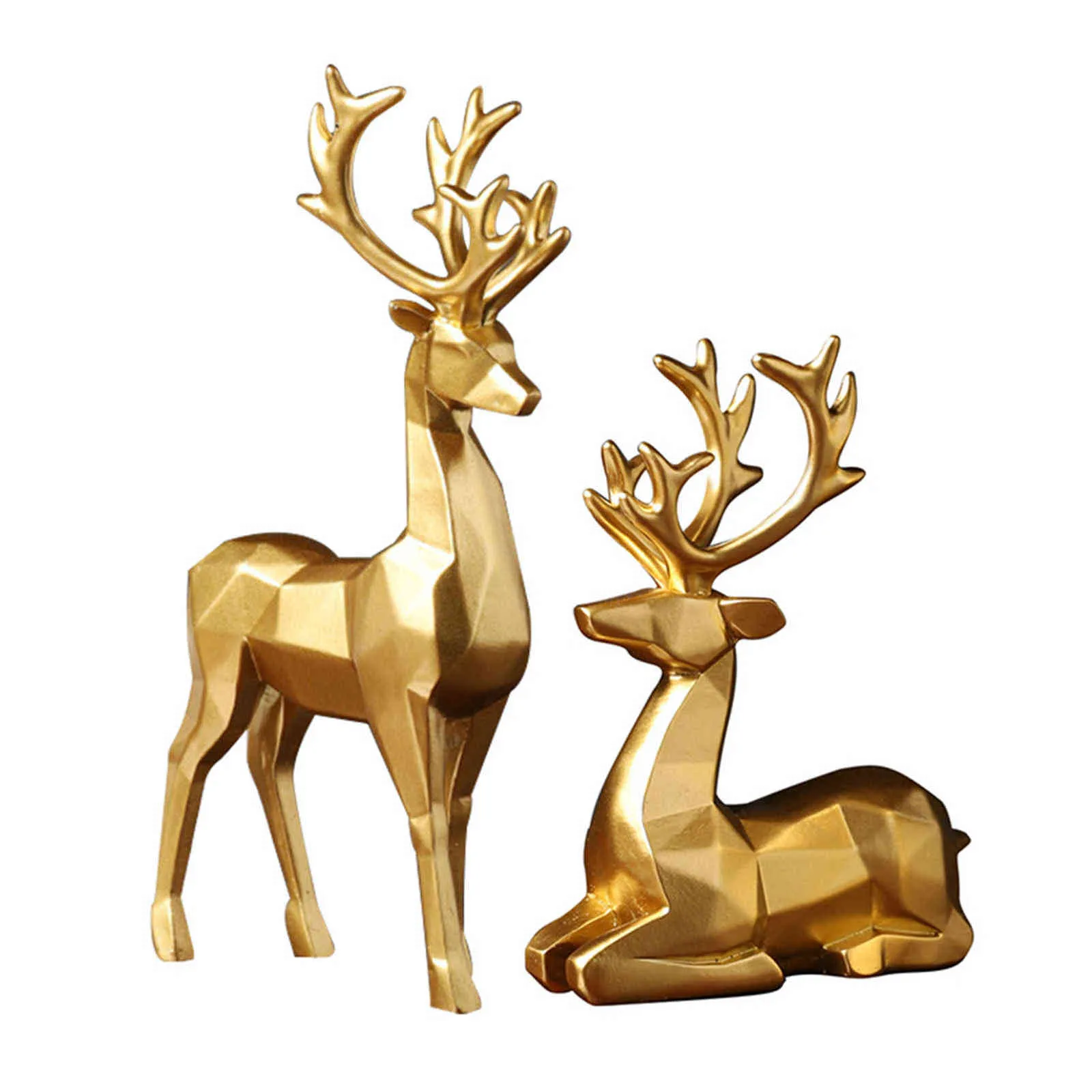 Figurine di renne natalizie nordiche 2 pezzi in resina geometrica seduta in piedi statua di cervo alce la decorazione dell'ufficio domestico He 211101