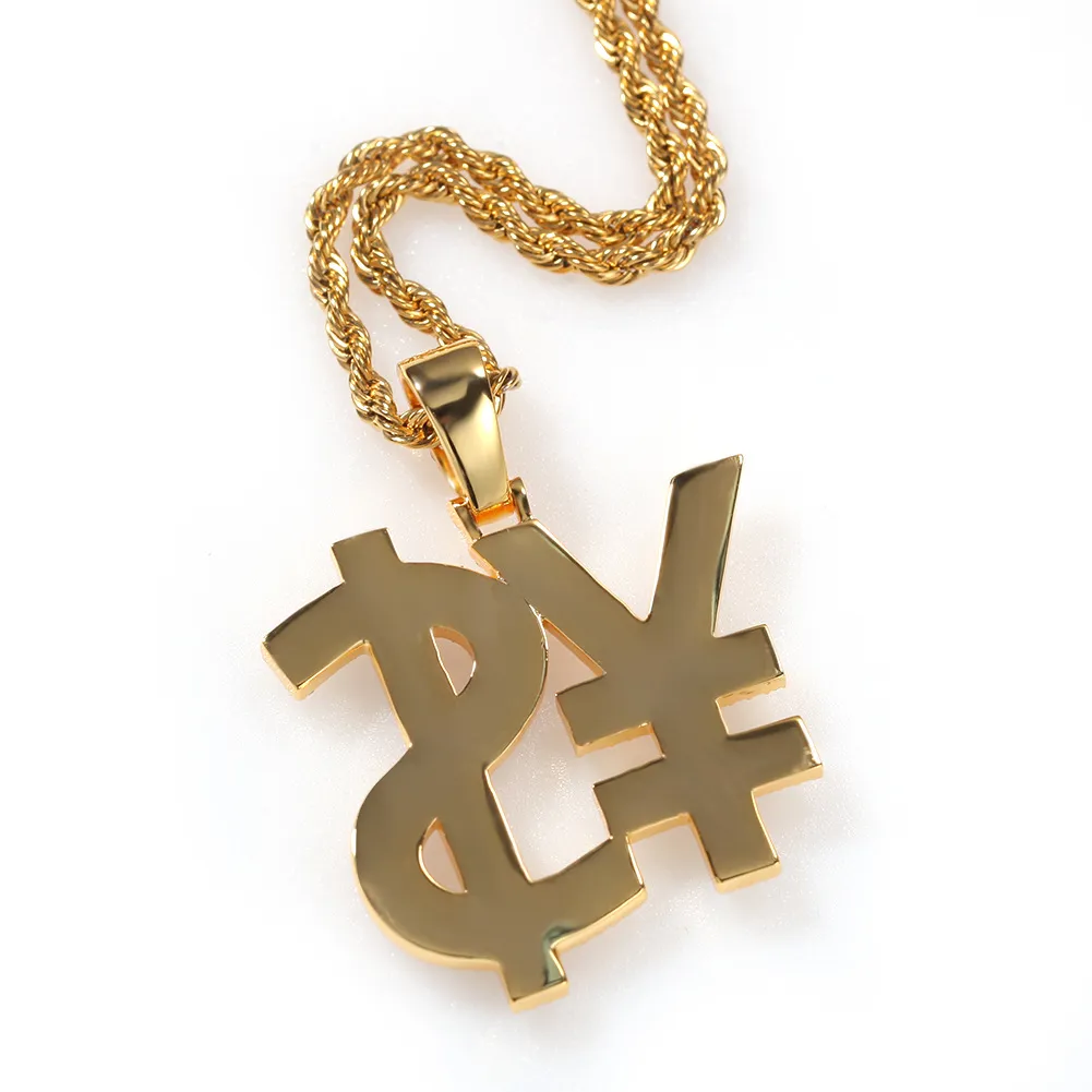 Hip Hop Jewelry Dollar Pendant Halsband för män Kvinnor med kedjeguldfylld Micro Pave Cubic Zircon Bling Necklace Rapper Acces5218600