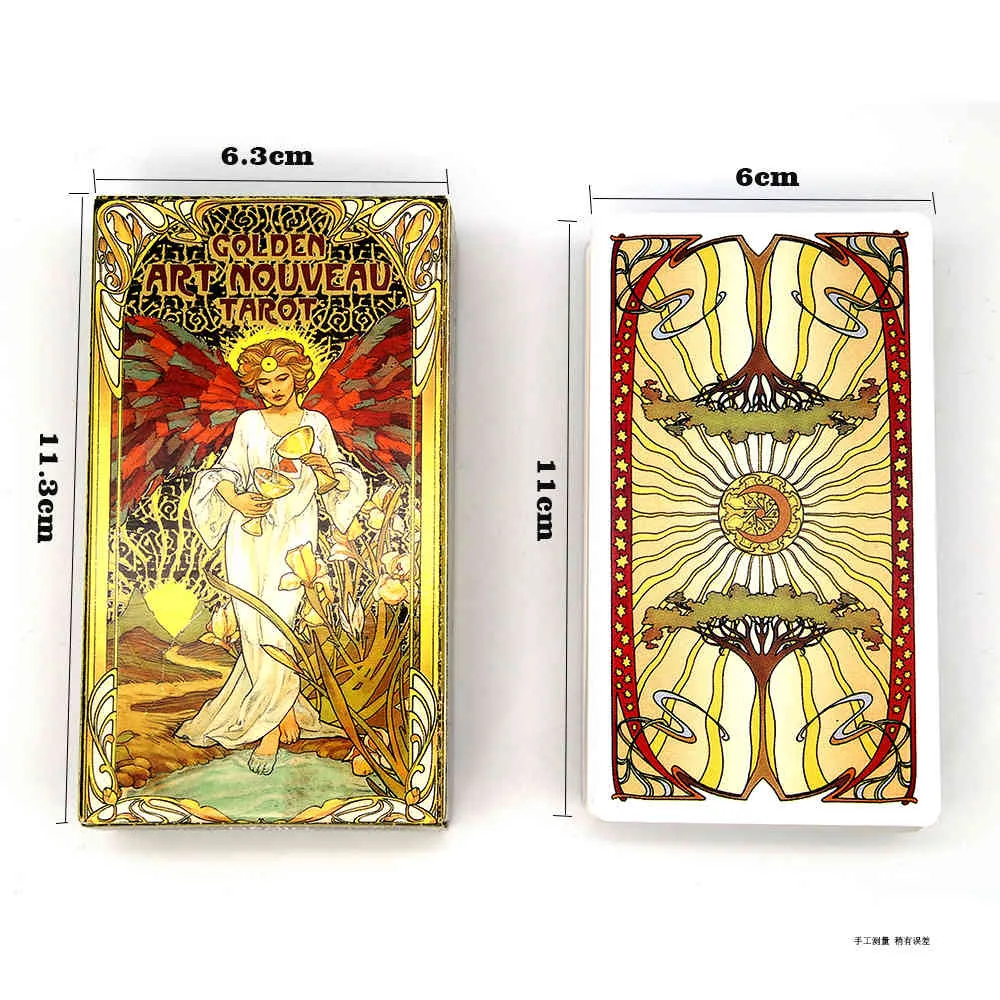 Tarocchi dorati 78 pezzi con guida Set di libri di divinazione principianti Carte da gioco in stile Art Nouveau classico