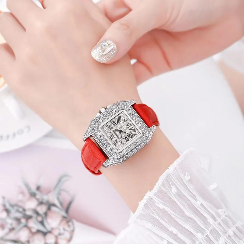 Top Watch Women Quartz Waterproof Fully Diamond Ladies Silver Square Couple Watches With Rhinestone Wristwatches247A