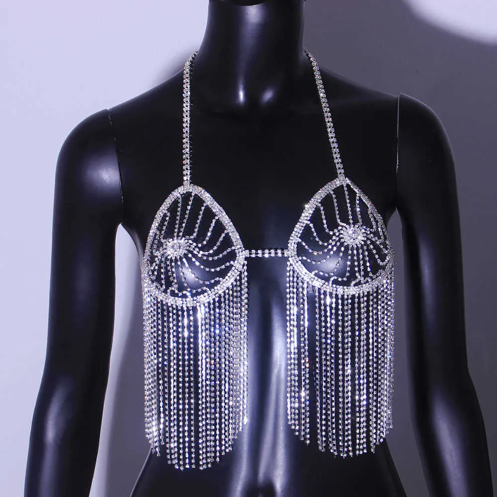 GLAMing strass gland soutien-gorge Bikini Sexy harnais bijoux pour femmes luxe cristal corps Lingerie chaîne été Rave tenue
