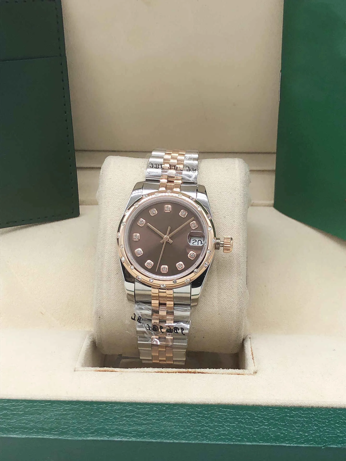 Reloj para hombre DATEJUST de 31 mm con caja de cristal, relojes mecánicos automáticos, pulseras con correa de acero inoxidable y oro plateado, negocios para hombre 2639