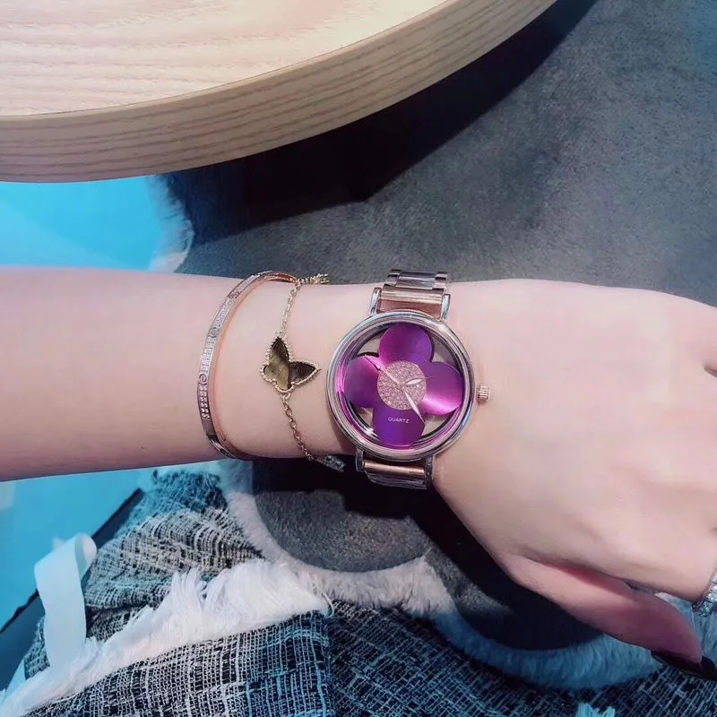 Брендовые часы для женщин и девочек, с цветочным узором, стальной металлический ремешок, кварцевые наручные часы L10241N