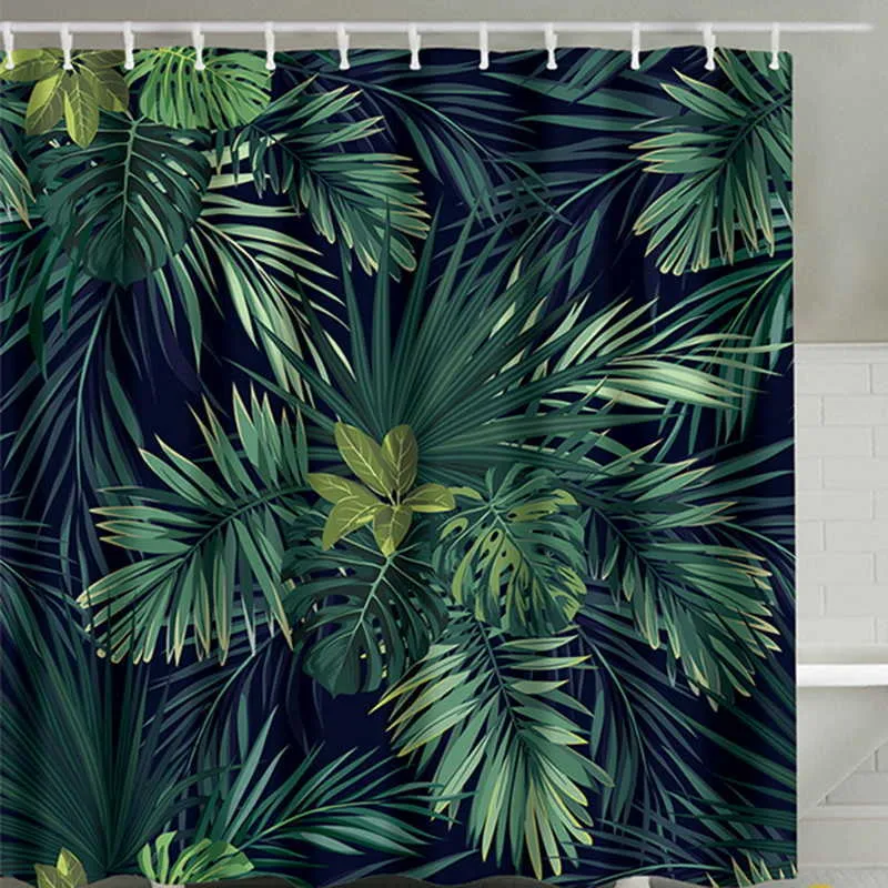 180x180cm feuilles vertes impression rideau de douche Bearoom moderne plante naturelle Polyester salle de bain rideaux 210915