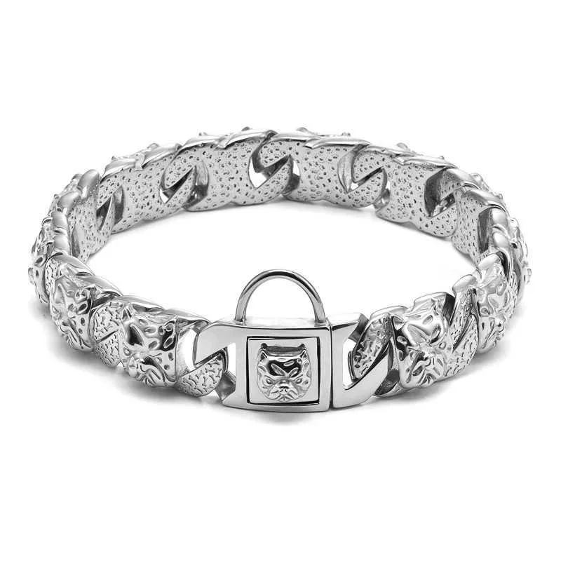 Bully Collar Pitbull Design Dog Pet Gold Chain Spersonalizowane Kołnierz Leash Bulldog Ze Stali Nierdzewnej 32mm Naszyjnik Pet Produkt 210729