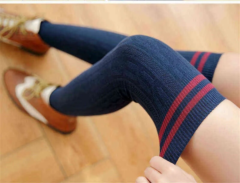 Women Stocking Knit Cotton Over The Knee Stocking Striped Thigh High Stocking Autumn Wear Y1119