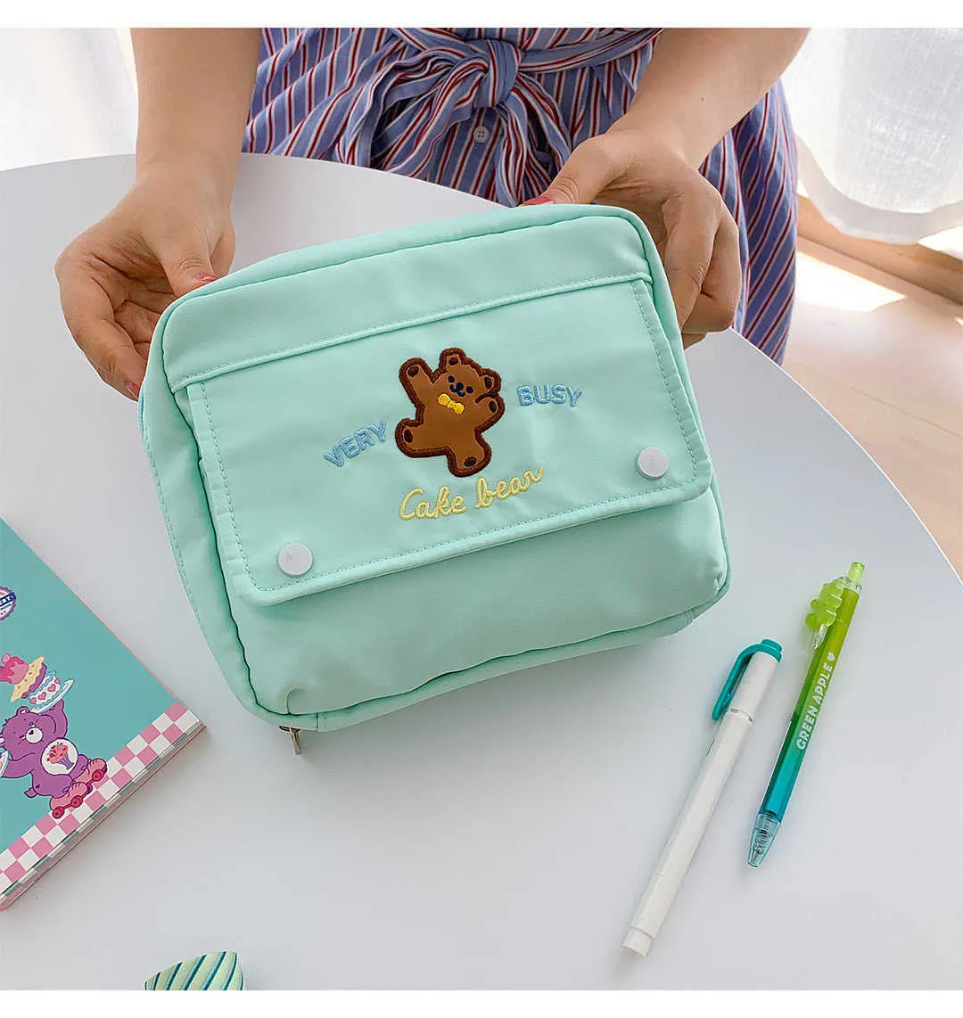 Cute Cake Bear Big Size Pencil Pouch 21*6cm DIY A6/A7 Diary Planner Collection Bag Pencil Case Gift Y0817