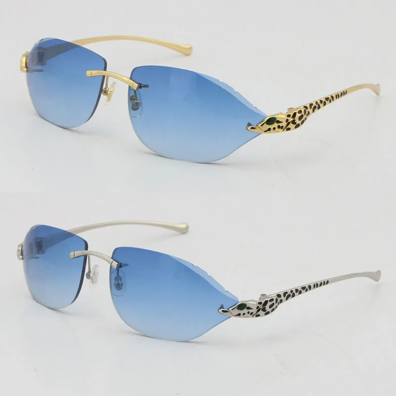 Randloze mode Leopard-serie Gouden zonnebril Metalen rijbril Hoge kwaliteit Designer UV400 3.0 Dikte Frameloze diamant C285D