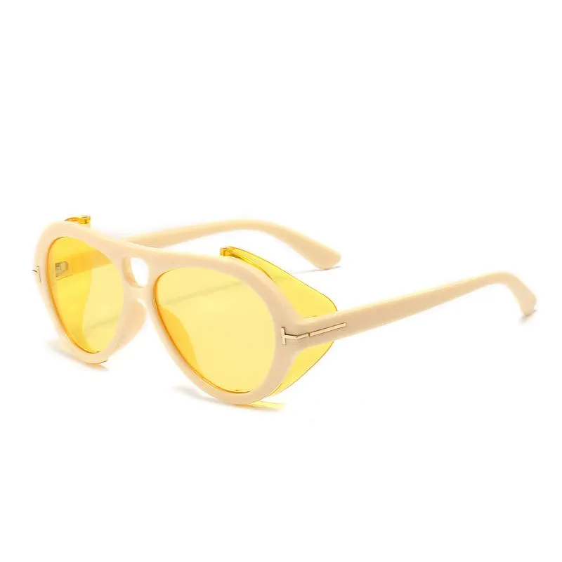 Sonnenbrille Punk Herren und Damen mit Seitenschild Runde PC-Linse UV400-Schutz Sonnenbrille2897