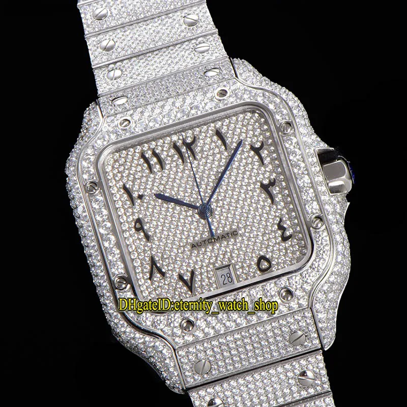 2022 TWF 20006 포장 된 다이아몬드 ETA A2824 자동 남성 시계 완전 아이디어 아웃 다이아몬드 금 골드 아랍어 다이얼 퀵 스위치 스틸 B294A