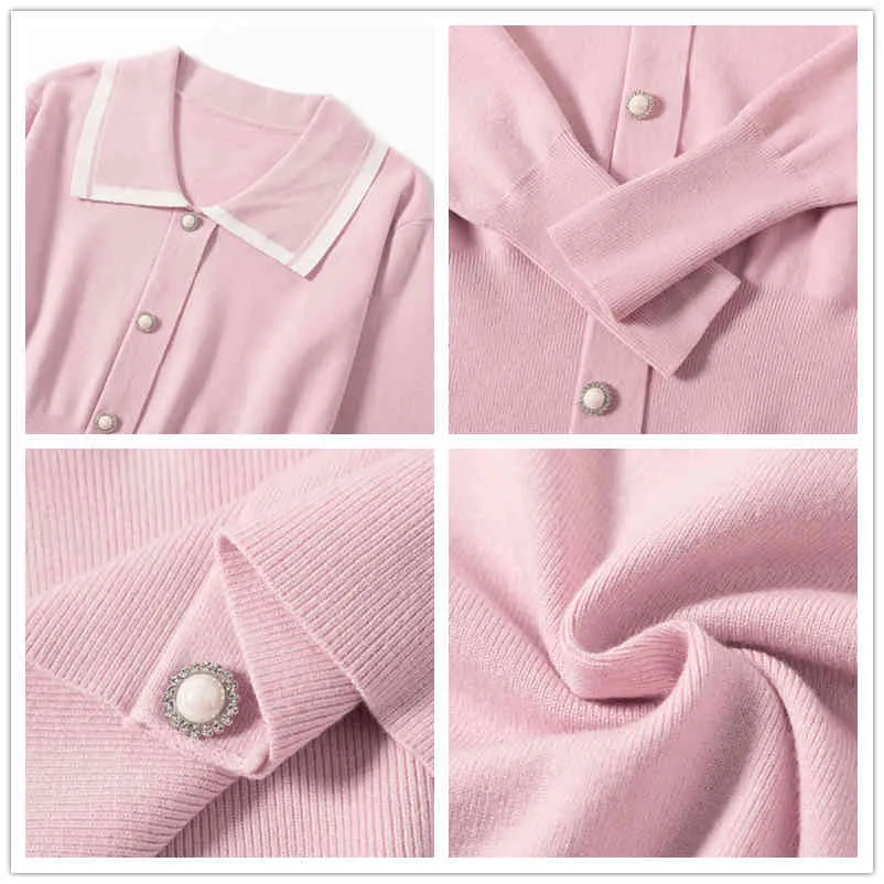 Cardigan tricoté coréen pour femmes, col rabattu, manches longues, boutons de perles, pull d'hiver, chaud, mode, vêtements d'extérieur, 210419