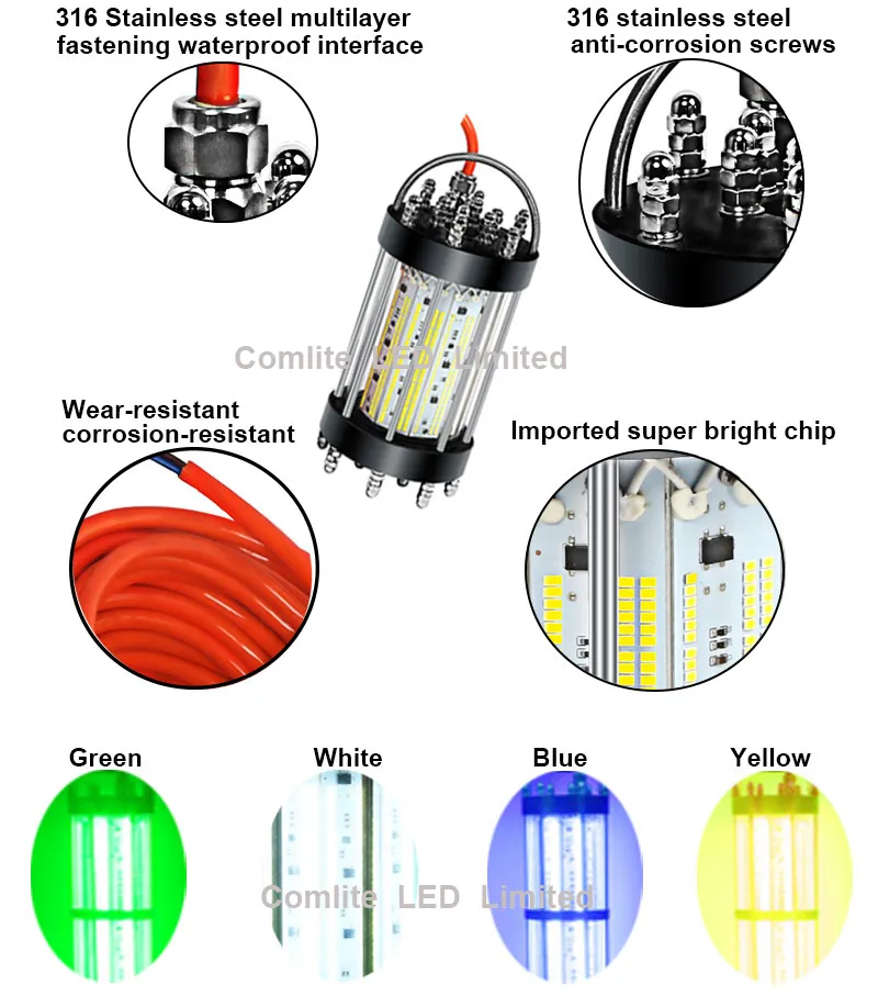 600W AC220-240V DEEP DROW SERNWATER LED LED 낚시 가벼운 낚시 낚시 미끼 30m Cable295U로 물고기를 조성합니다.