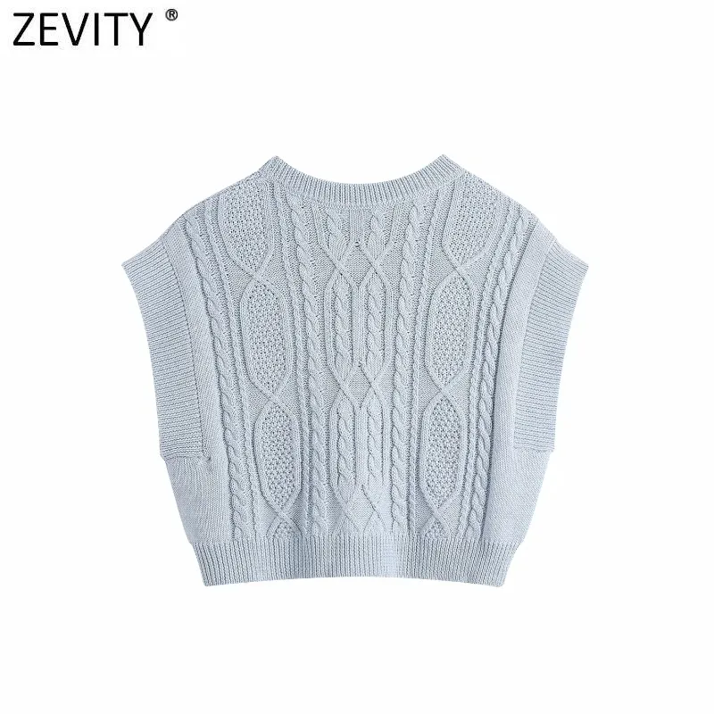 Kvinnor Casual Twist Crochet Short Knitting Vest Tröja Kvinna Chic O Neck Ärmlös Pullovers Crop Waistcoat Tops SW831 210420