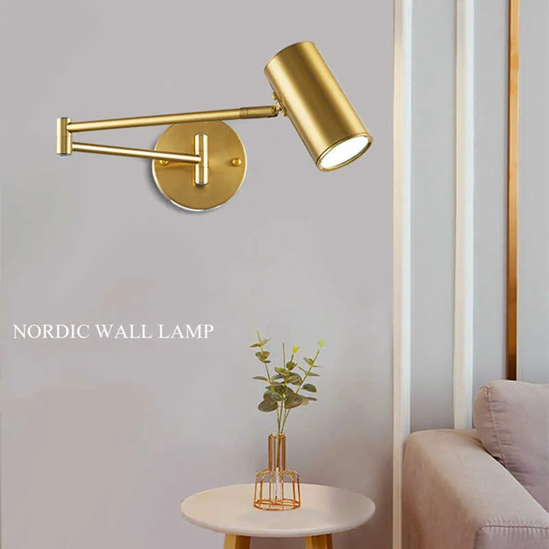 Modern Adjustable Swing Long Arm LED Wall Lamp Warm/Cold Lighting Wall-mounted Household Bedside Lighting Wall Sconce 210724