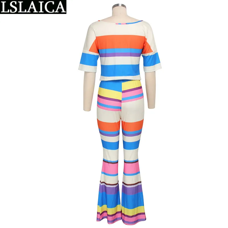 Two Piece Set Fashion Striped Printing Peice for Women Casual Drawstring Elastic Waist Pullover Tute Sportive Donna 210520