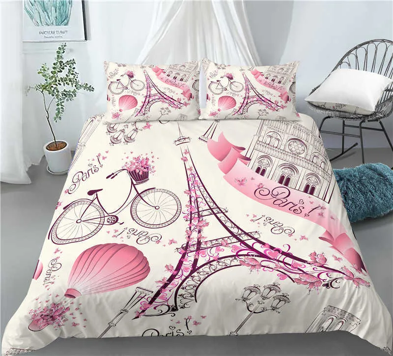 Hem Living Luxury 3D Romantiskt Paris Eiffeltornet Skriv ut 2/3 st Comfortable Duvet Cover Pillowcase Sängkläder EU / US / AU-storlek H0913
