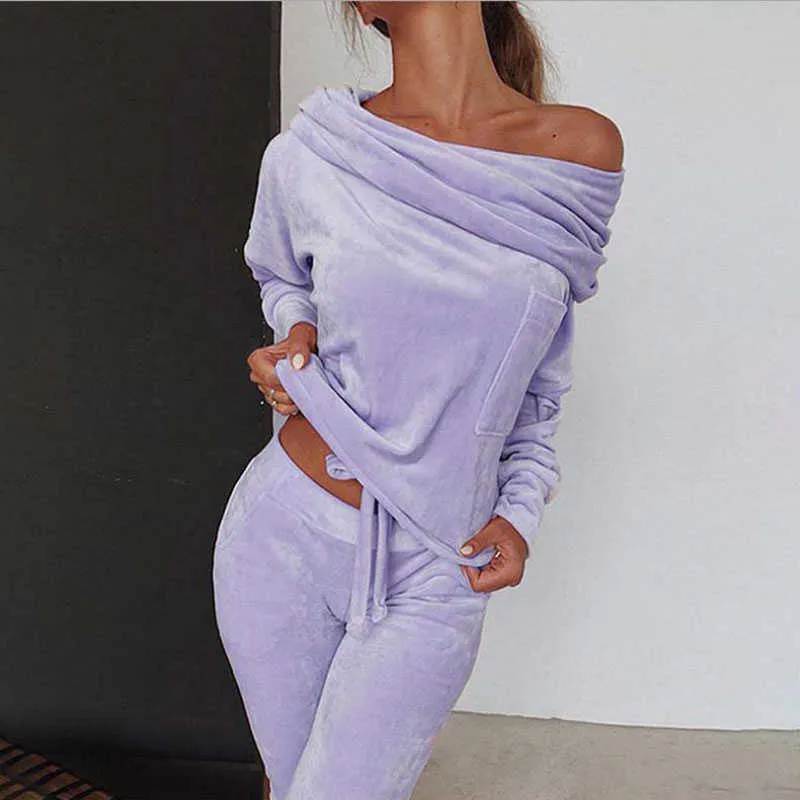 الخريف القطيفة صالة مجموعة النساء قطعتين مجموعات المخملية رياضية السيدات sweatsuit 2 ittfits لمدة 210930