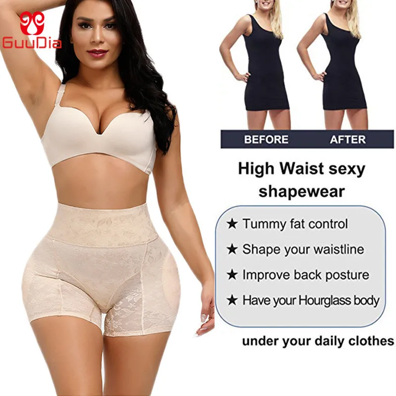 GUUDIA Allenatore a vita alta Mutandine modellanti il corpo Mutandine imbottite culotte Butt Lifter Rinforzatore l'anca Cintura spessa Pizzo Shapers Donna 220307