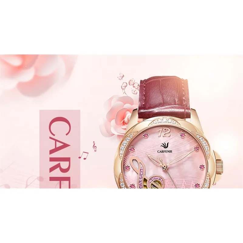 Carfenie mécanique femmes Bracelet montre squelette automatique montre-Bracelet maille acier inoxydable bande femme horloge Chic Reloj Mujer