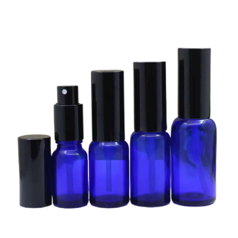 Blue Glass Spray Lotion Pump Bottle Black Cap Cosmetic Packing Empty Perfume Atomizer Vials 10ml 15ml 20ML 30ml 50ml 100ml 