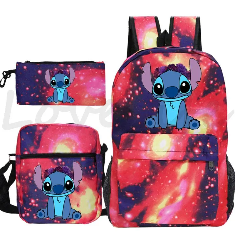 Rucksack 3-teiliges Set Stitch Prints Rucksack für Teenager Mädchen Jungen Schultaschen Reiserucksack Laptop Rucksäcke Büchertaschen Mochila2778