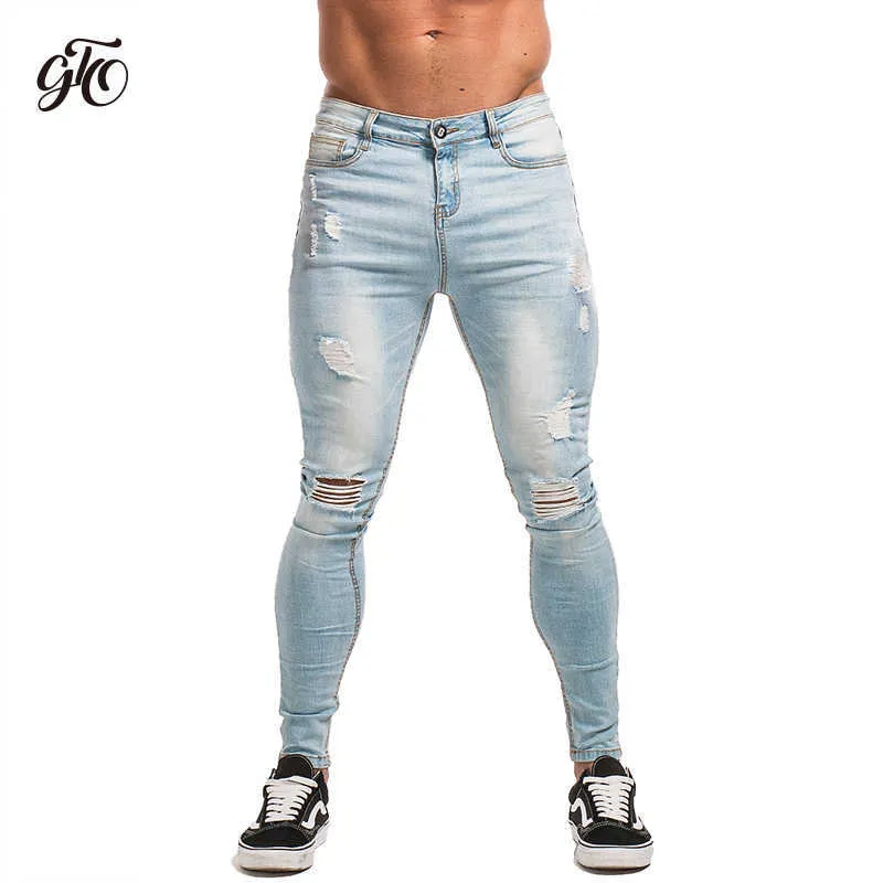 Gingtto Skinny Jeans Uomo Slim Fit Strappato s Big and Tall Stretch Blu Distressed Elastic Waist zm11 210723