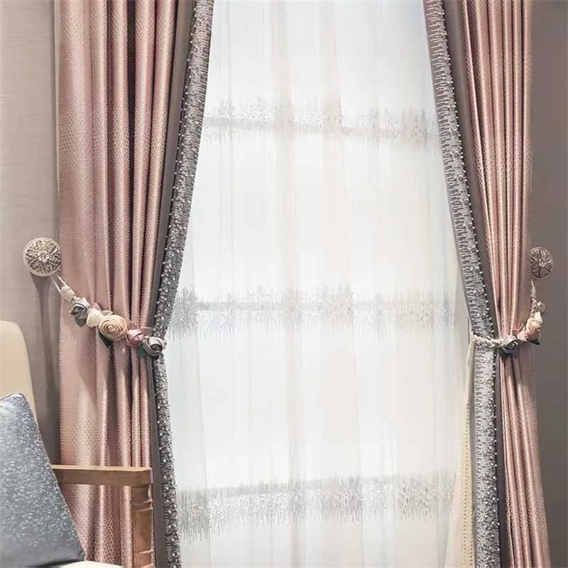 Moderno lusso argento grigio tenda oscurante perline cuciture in pizzo tenda di fascia alta personalizzata soggiorno camera da letto tende tende # 4 210235k