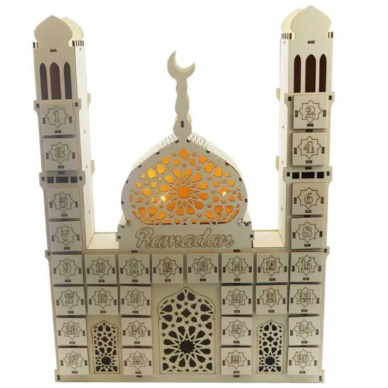 Eid Mubarak Countdown Calendar DIY Ramadan Ornaments Wooden Drawer Party Decor 210610
