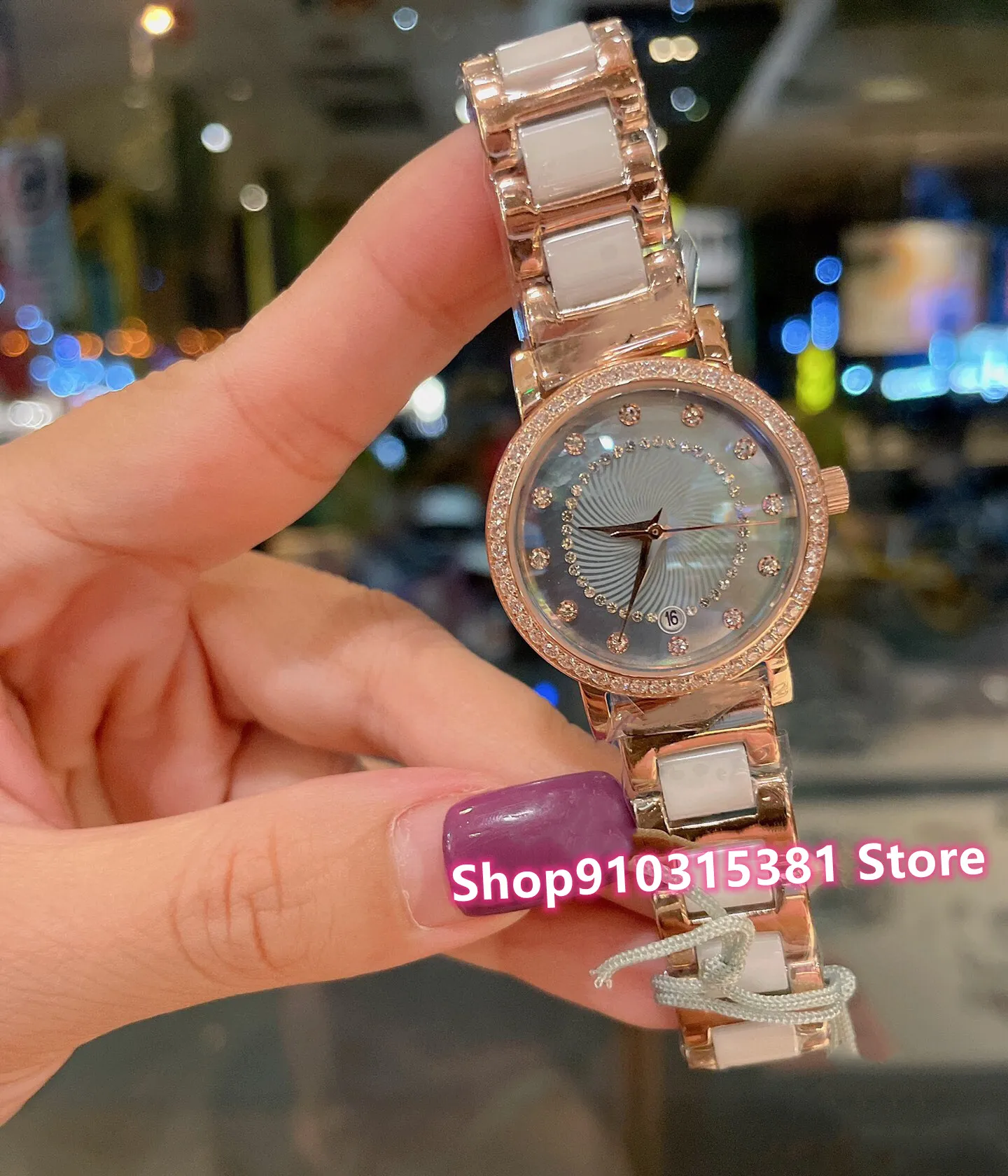 Mode femmes montres à Quartz nouveau blanc noir céramique diamant horloge femme acier inoxydable nacre montre-bracelet 30mm