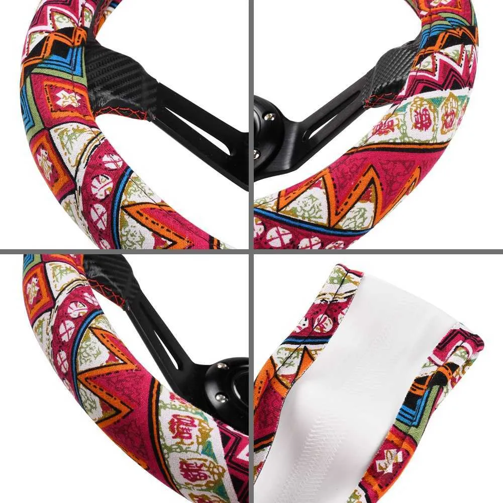 Bohemian Style Flax Car Steering Wheel Cover Volant Faux Leather Anti-slip Covers Auto Accessories for Steering Wheel 37-38cm