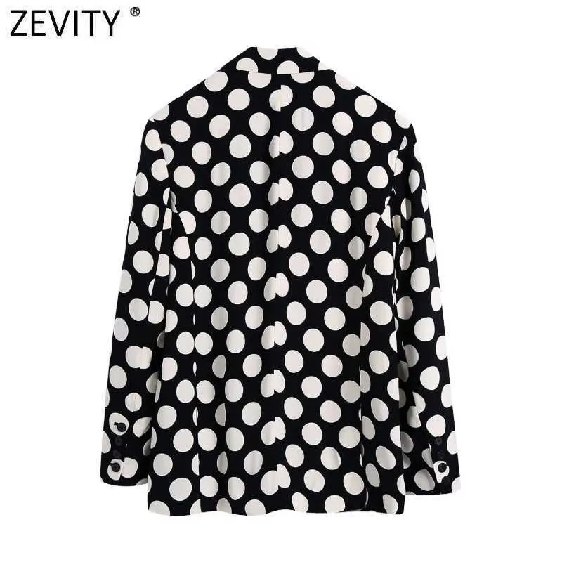 Zeefity Dames Vintage Polka Dots Print Blazer Jas Lange Mouwen Gekleed Kraag Vrouwelijke Bovenkleding Chic Suits Veste CT750 210930